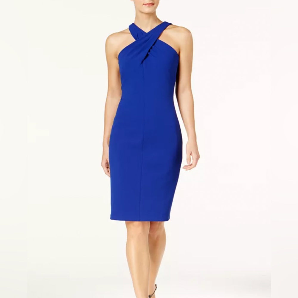 Calvin Klein | Blue Crossover-neck Knee length dress, size 14